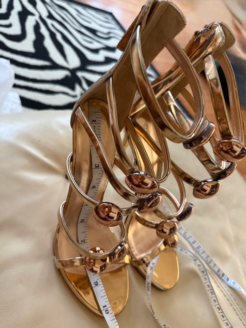 Giuseppe Zanotti Gold Alien Cage Sandals w/Rose Gold Orbs. - Picture 14 of 14